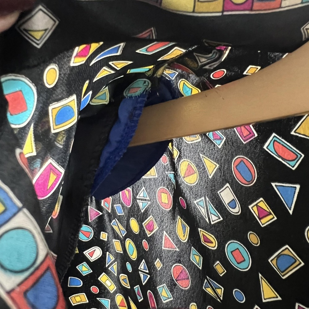 Marlis Shirt Womens 10 Black Colorful Geometric Print Button Up Long Sleeve 90s - Picture 7 of 7